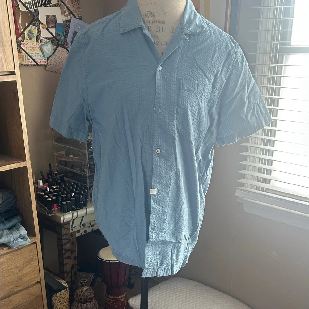 J. Crew Seersucker Light Blue Button Down Shirt - Medium